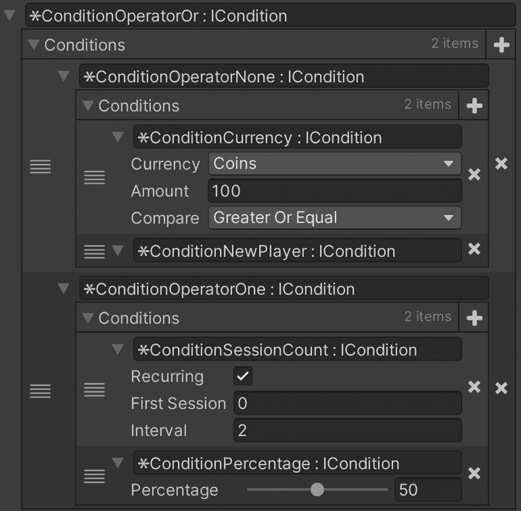 Conditions operators example