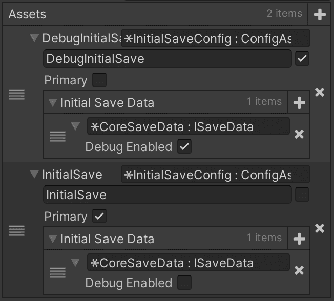 Debug menu initial save