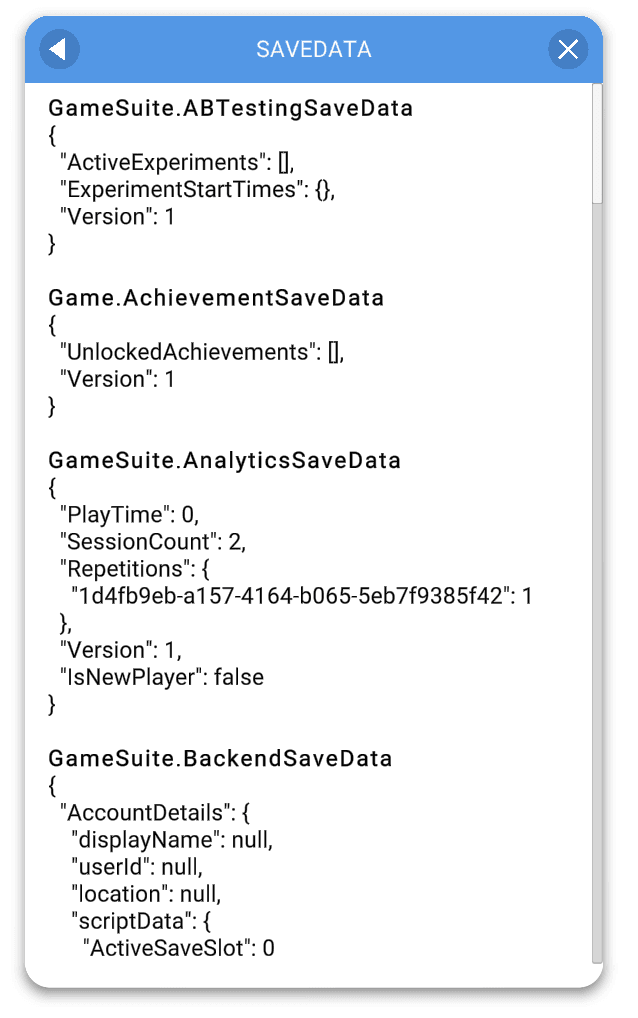 Debug Menu SaveData