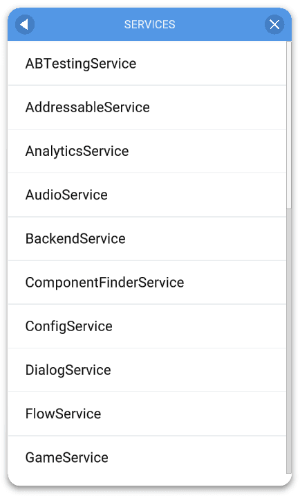 Service debug menu